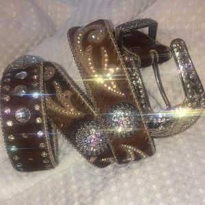 💃Sale💃💥Nocona Blinged Out Rhinestone Leather Belt